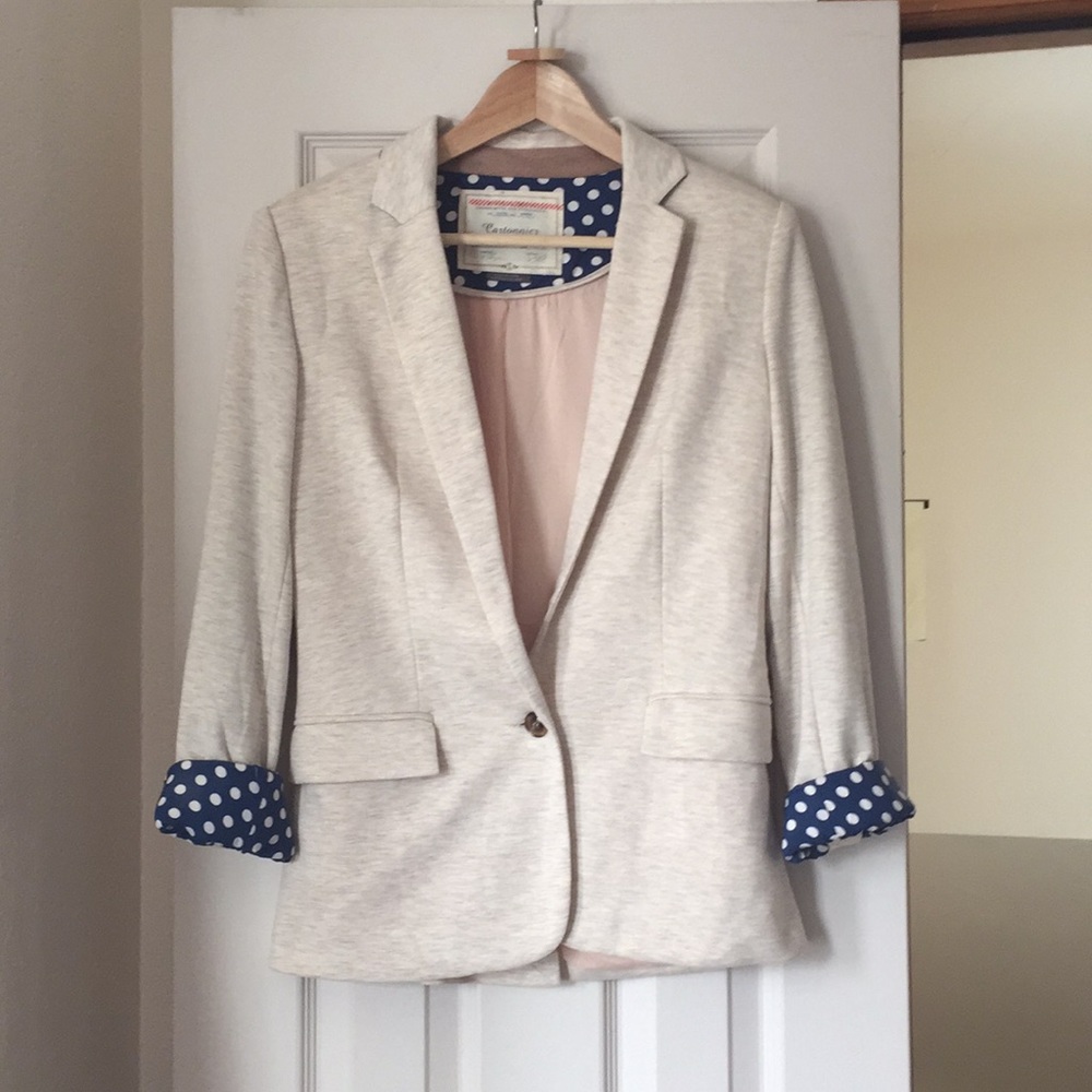 Anthro Cartonnier Blazer NWOT Sz S polka dot cream